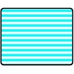 Horizontal Stripes - White and Aqua Cyan Double Sided Fleece Blanket (Medium) (Two Sides)