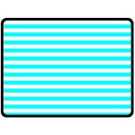 Horizontal Stripes - White and Aqua Cyan Double Sided Fleece Blanket (Large) (Two Sides)