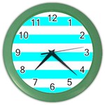 Horizontal Stripes - White and Aqua Cyan Color Wall Clock