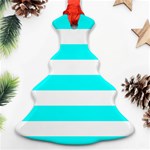 Horizontal Stripes - White and Aqua Cyan Christmas Tree Ornament (Two Sides)