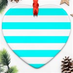 Horizontal Stripes - White and Aqua Cyan Ornament (Heart)
