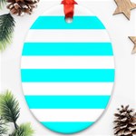 Horizontal Stripes - White and Aqua Cyan Ornament (Oval)