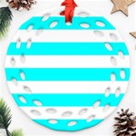 Horizontal Stripes - White and Aqua Cyan Ornament (Round Filigree)