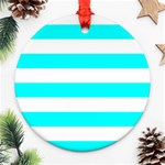 Horizontal Stripes - White and Aqua Cyan Ornament (Round)