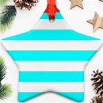 Horizontal Stripes - White and Aqua Cyan Ornament (Star)