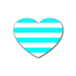 Horizontal Stripes - White and Aqua Cyan Heart Coaster (4 pack)
