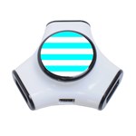 Horizontal Stripes - White and Aqua Cyan Portable USB Hub (One Side)