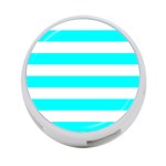 Horizontal Stripes - White and Aqua Cyan 4-Port USB Hub (Two Sides)