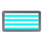 Horizontal Stripes - White and Aqua Cyan Memory Card Reader (Mini)