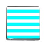 Horizontal Stripes - White and Aqua Cyan Memory Card Reader (Square)