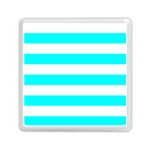 Horizontal Stripes - White and Aqua Cyan Memory Card Reader with Storage (Square)