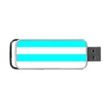 Horizontal Stripes - White and Aqua Cyan Portable USB Flash (One Side)