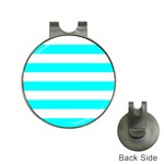 Horizontal Stripes - White and Aqua Cyan Golf Ball Marker Hat Clip