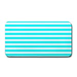 Horizontal Stripes - White and Aqua Cyan Medium Bar Mat