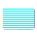 Horizontal Stripes - White and Aqua Cyan Small Doormat