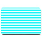 Horizontal Stripes - White and Aqua Cyan Large Doormat