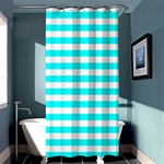 Horizontal Stripes - White and Aqua Cyan Shower Curtain 36  x 72  (Stall)