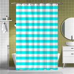 Horizontal Stripes - White and Aqua Cyan Shower Curtain 48  x 72  (Small)