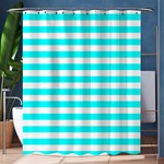 Horizontal Stripes - White and Aqua Cyan Shower Curtain 60  x 72  (Medium)
