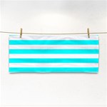 Horizontal Stripes - White and Aqua Cyan Hand Towel