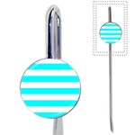 Horizontal Stripes - White and Aqua Cyan Book Mark