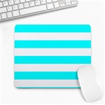 Horizontal Stripes - White and Aqua Cyan Large Mousepad