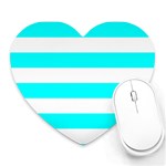 Horizontal Stripes - White and Aqua Cyan Heart Mousepad