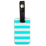 Horizontal Stripes - White and Aqua Cyan Luggage Tag (One Side)