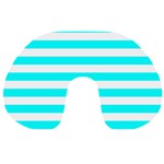 Horizontal Stripes - White and Aqua Cyan Travel Neck Pillow