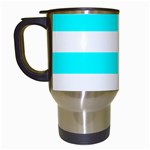 Horizontal Stripes - White and Aqua Cyan Travel Mug (White)