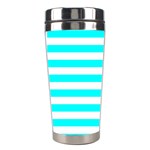 Horizontal Stripes - White and Aqua Cyan Stainless Steel Travel Tumbler