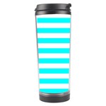 Horizontal Stripes - White and Aqua Cyan Travel Tumbler