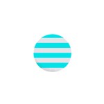 Horizontal Stripes - White and Aqua Cyan 1  Mini Button