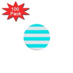 Horizontal Stripes - White and Aqua Cyan 1  Mini Button (100 pack)