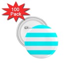Horizontal Stripes - White and Aqua Cyan 1.75  Button (100 pack)