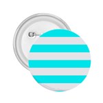 Horizontal Stripes - White and Aqua Cyan 2.25  Button