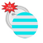 Horizontal Stripes - White and Aqua Cyan 2.25  Button (10 pack)