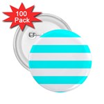 Horizontal Stripes - White and Aqua Cyan 2.25  Button (100 pack)