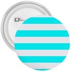 Horizontal Stripes - White and Aqua Cyan 3  Button