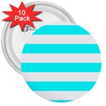 Horizontal Stripes - White and Aqua Cyan 3  Button (10 pack)