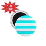 Horizontal Stripes - White and Aqua Cyan 1.75  Magnet (100 pack)