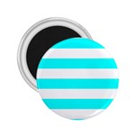 Horizontal Stripes - White and Aqua Cyan 2.25  Magnet