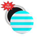 Horizontal Stripes - White and Aqua Cyan 2.25  Magnet (10 pack)
