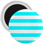 Horizontal Stripes - White and Aqua Cyan 3  Magnet