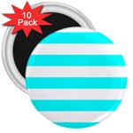 Horizontal Stripes - White and Aqua Cyan 3  Magnet (10 pack)