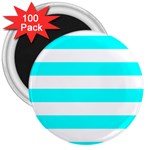 Horizontal Stripes - White and Aqua Cyan 3  Magnet (100 pack)