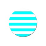 Horizontal Stripes - White and Aqua Cyan Magnet 3  (Round)