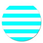 Horizontal Stripes - White and Aqua Cyan Magnet 5  (Round)