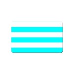 Horizontal Stripes - White and Aqua Cyan Magnet (Name Card)