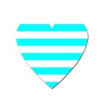Horizontal Stripes - White and Aqua Cyan Magnet (Heart)